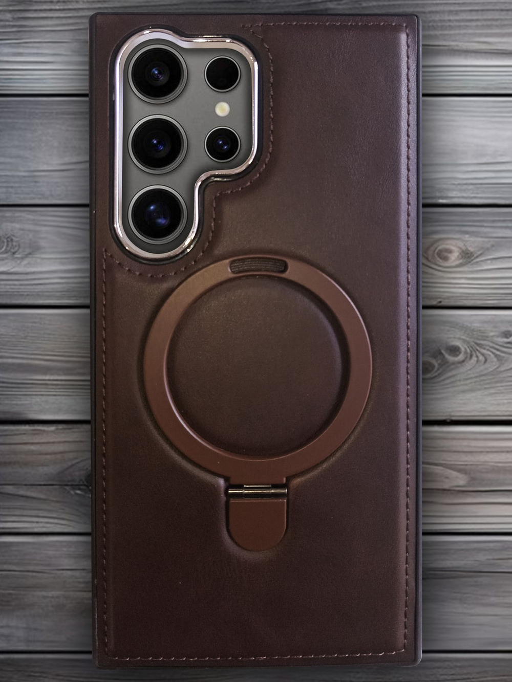 Business style чехол из кожи для SAMSUNG GALAXY S24 ULTRA с кольцом-подставкой и бархатной подкладкой