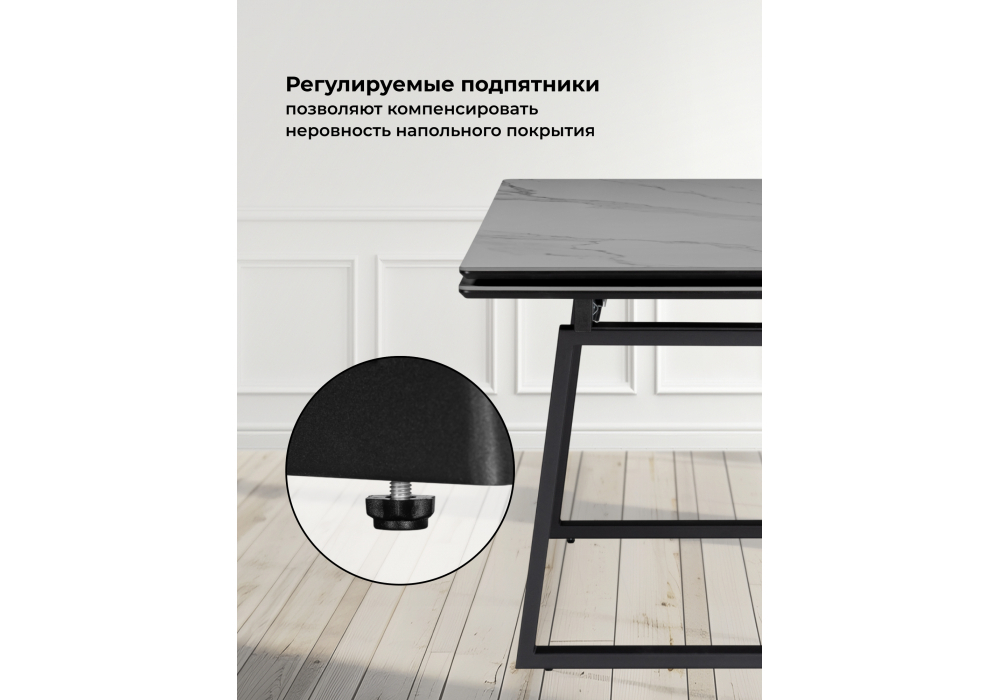 Керамический стол Woodville Джек 140(200)х80 серый мрамор larka grey, черный, ножки черные