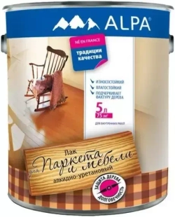 Лак Alpa для паркета и мебели алкидно-уретановый износостойкий влагостойкий бесцветный глянцевый 5л