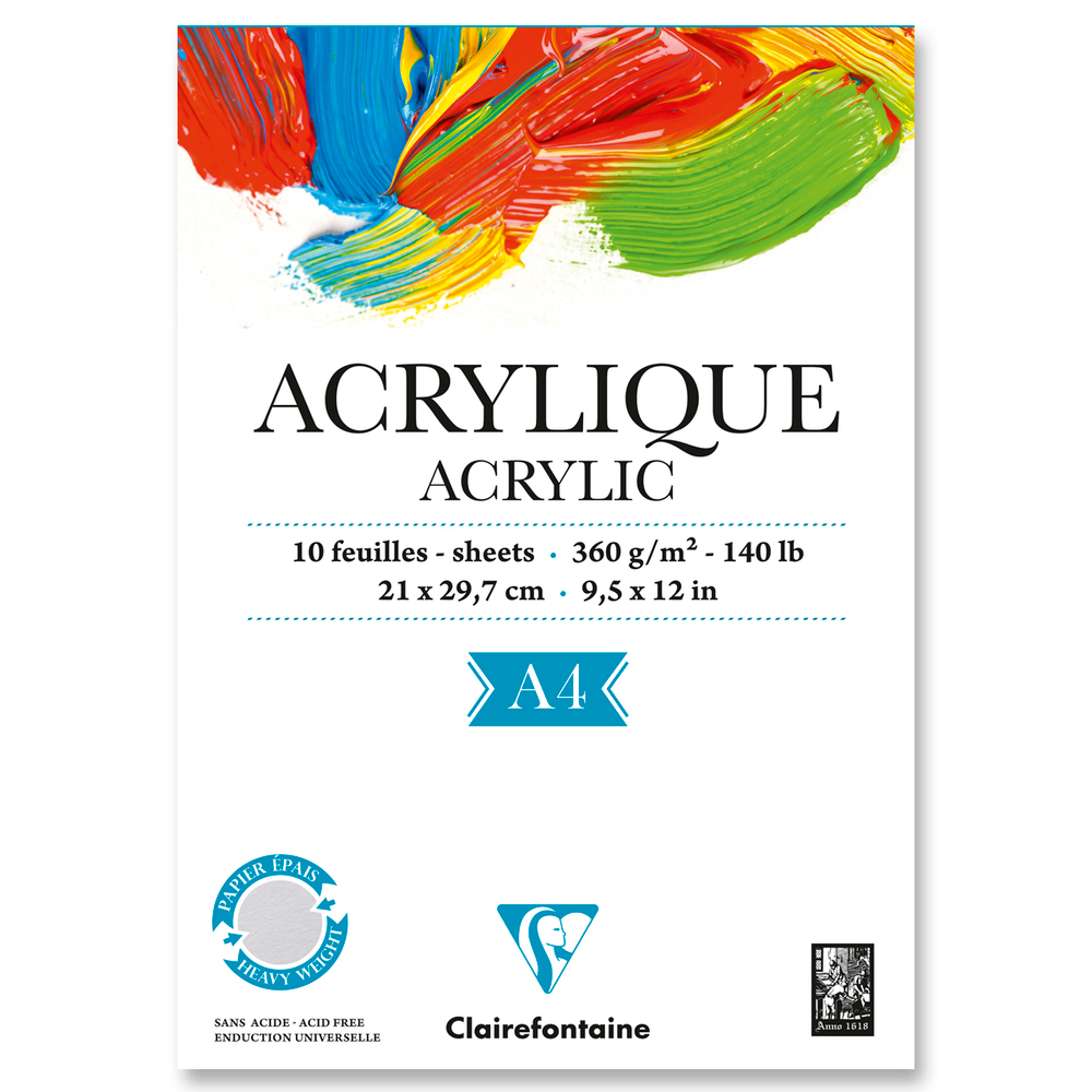 Альбом для акрила 10л., А3, на склейке Clairefontaine "Acrylic", 360г/м2