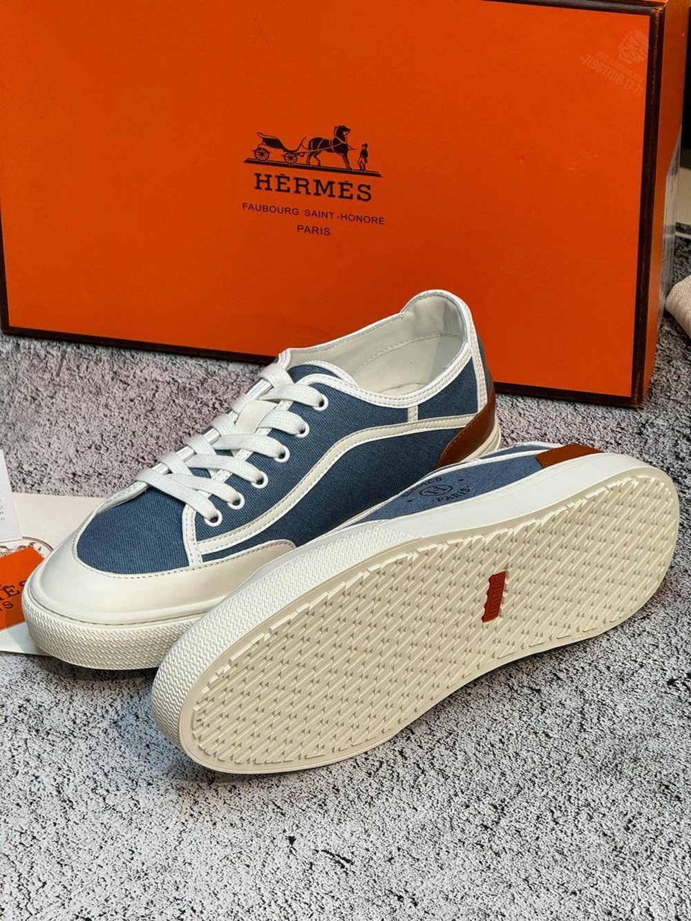 Кеды Hermes Quicker Sneaker Blue White Brown