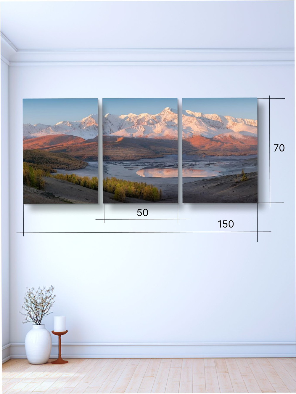 Картина Деревенская речка модульная 50x70см 3шт.