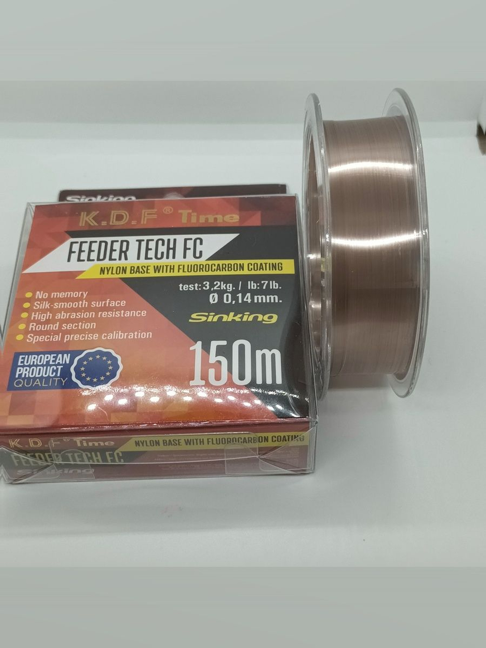 Леска с покрытием флюорокарбона KDF Feeder Tech FC 0,14 мм 150 м