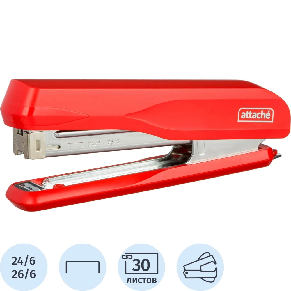 Степлер Attache MSR2430 до 30 листов красный (скобы № 24/6, 26/6, с антистеплером)