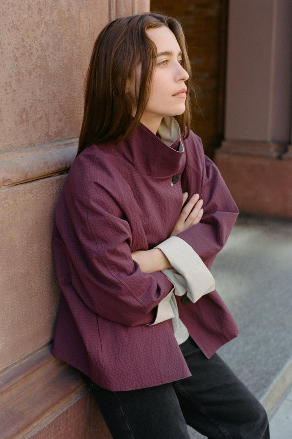 ZARA УКОРОЧЕННАЯ ДВУСТОРОННЯЯ КУРТКА — ZW COLLECTION, ВИННЫЙ