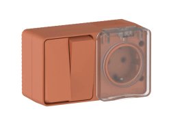 ATLASDESIGN PROFI IP54 О/У БЛОК: РОЗЕТКА с заземл. со шт., 16А, ВЫКЛЮЧАТЕЛЬ 2-клав., 10АХ, ТЕРРАКОТОВЫЙ