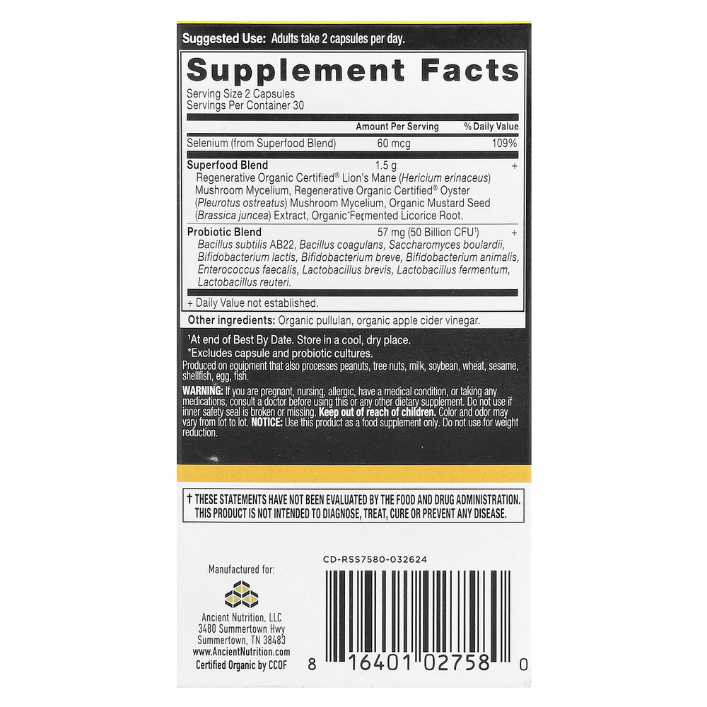 Ancient Nutrition, Пробиотики для восстановления кишечника, 60 капсул