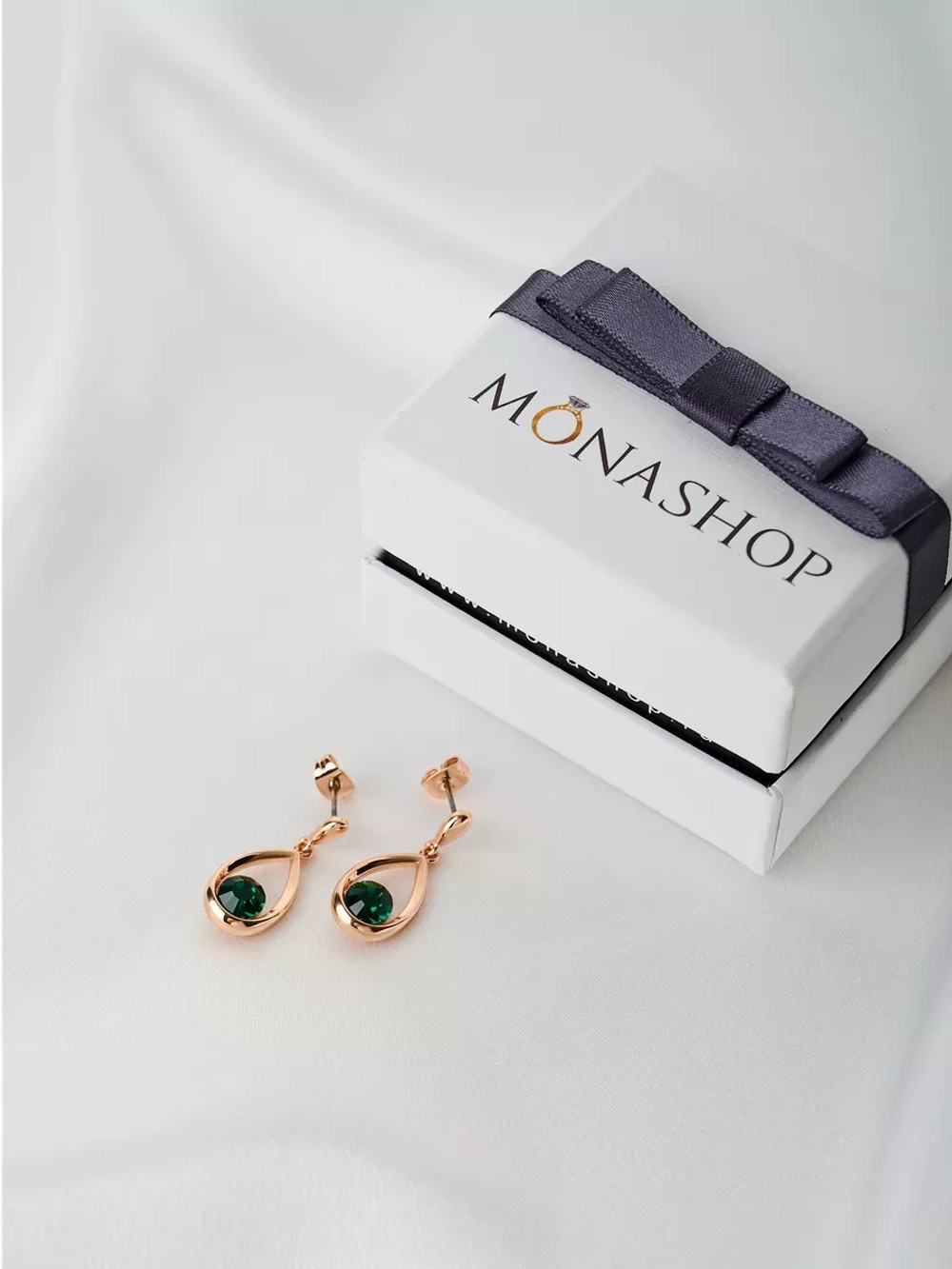 Серьги-капли Белла с зелеными кристаллами Swarovski