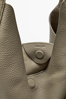 Massimo Dutti Мини-сумка через плечо из кожи наппа, серо-коричневый