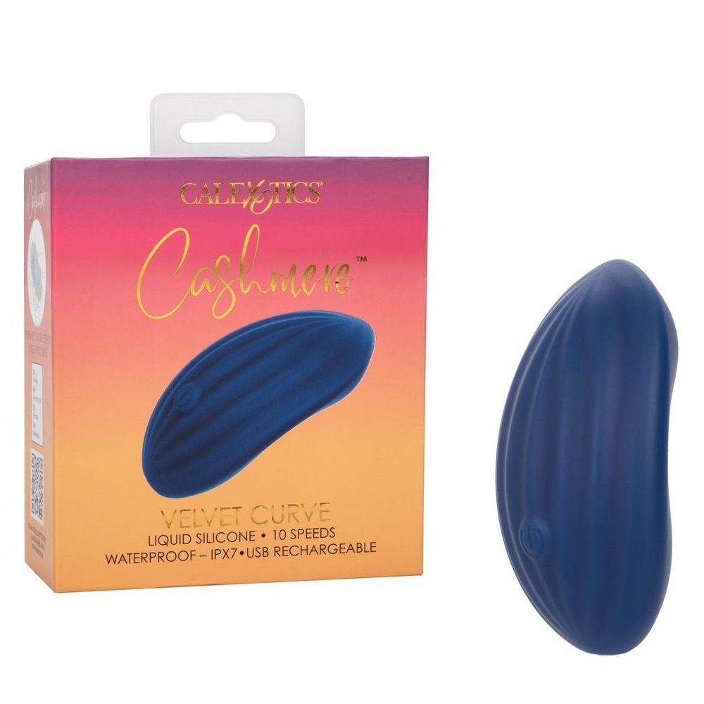 Синий вибромассажер Cashmere Velvet Curve (Цвет: синий)