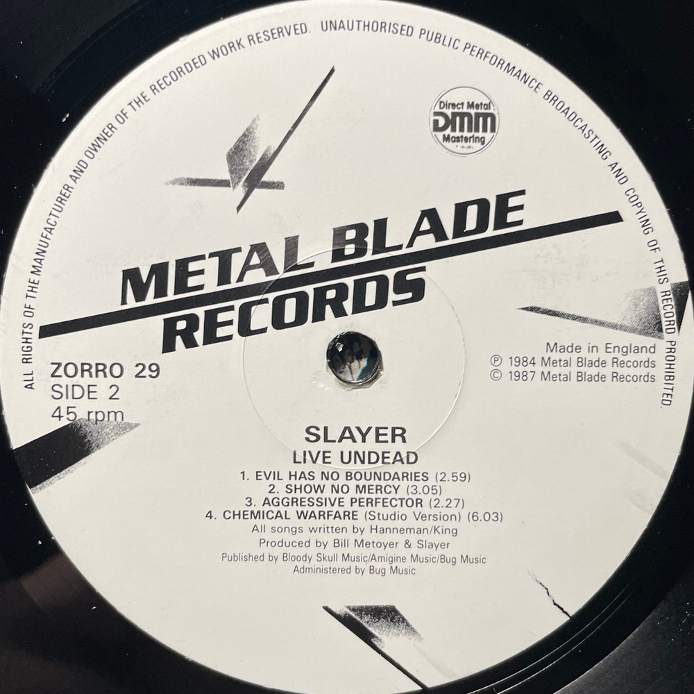 Slayer ‎– Live Undead (Англия 1988г.) 12", 45 RPM