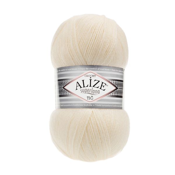 Пряжа Alize (Ализе) Superlana TIG / уп.5 мот. по 100 г, 570м, 1 кремовый