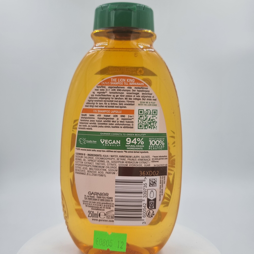 Детский шампунь Garnier Respons Kids 2-в-1 Hypoallergenic Apricot & Cotton Flower с экстрактами абрикоса и хлопка 250 мл (Из Финляндии)