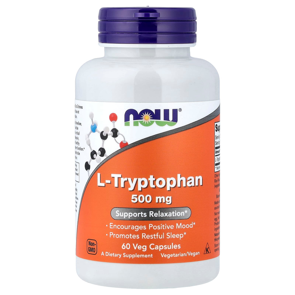NOW Foods, L-триптофан, 500 мг, 60 растительных капсул