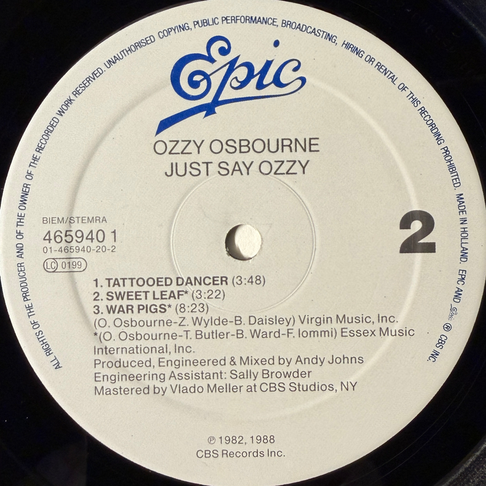Ozzy Osbourne ‎– Just Say Ozzy (Голландия 1990г.) EP