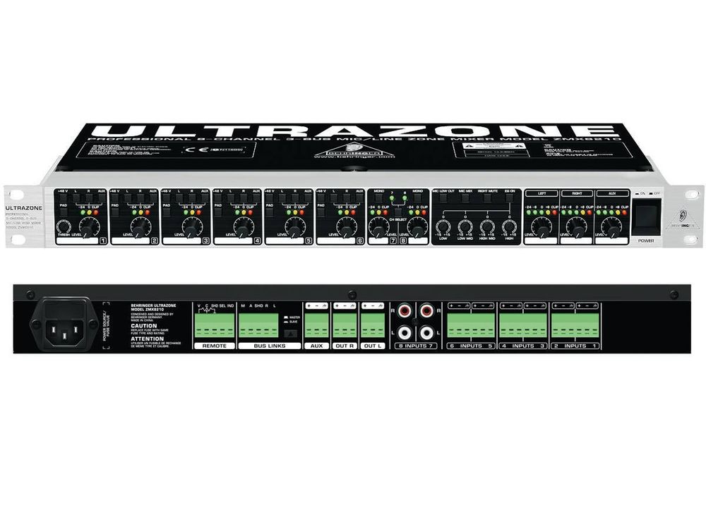 BEHRINGER RX1202FX микшер рэковый, 8 моновходов, 2 стерео, 2 AUX-шины, процессор эффектов