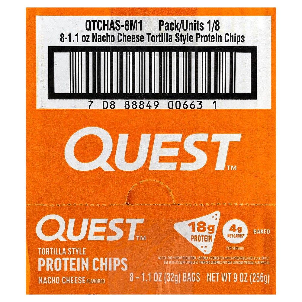 Quest Nutrition, Протеиновые чипсы по типу тортилья, сыр начо, 8 пакетиков по 32 г (1,1 унции)