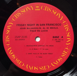 Винтажная виниловая пластинка LP Al Di Meola, John McLaughlin, Paco De Lucia Friday Night In San Francisco (Japan 1981) (Obi) Fantasia Suite