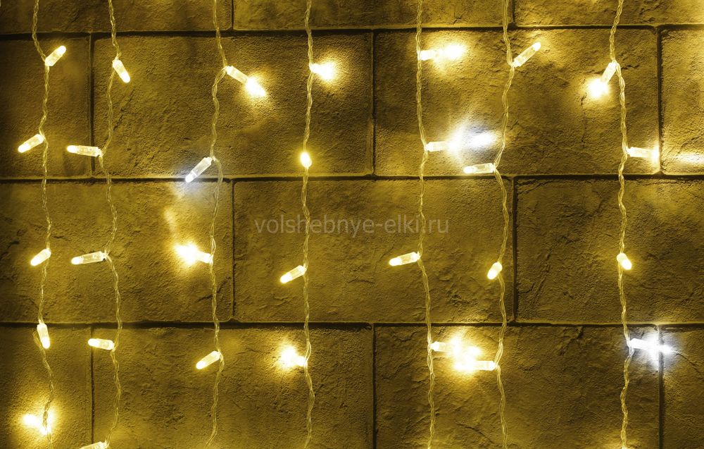 Светодиодный Занавес 2 x 1.5 м, тёплый белый без мерцания, 300 LED, прозрачный провод ПВХ, IP65, 220 В, ALEDUS Фото 1