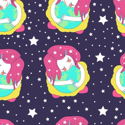 милая маленькая девочка обнимает земной шар. концепция заботы о планете Земля. забота об окружающей среде. девушка спит на планете.