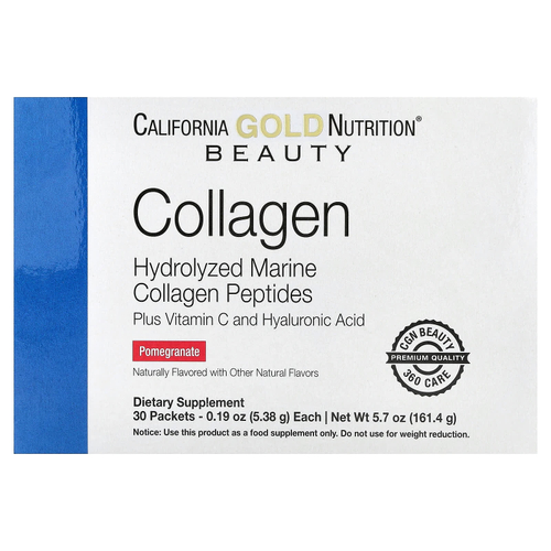 California Gold Nutrition, пептиды коллагена с витамином C и гиалуроновой кислотой, со вкусом граната, 30 пакетиков по 5,38 г