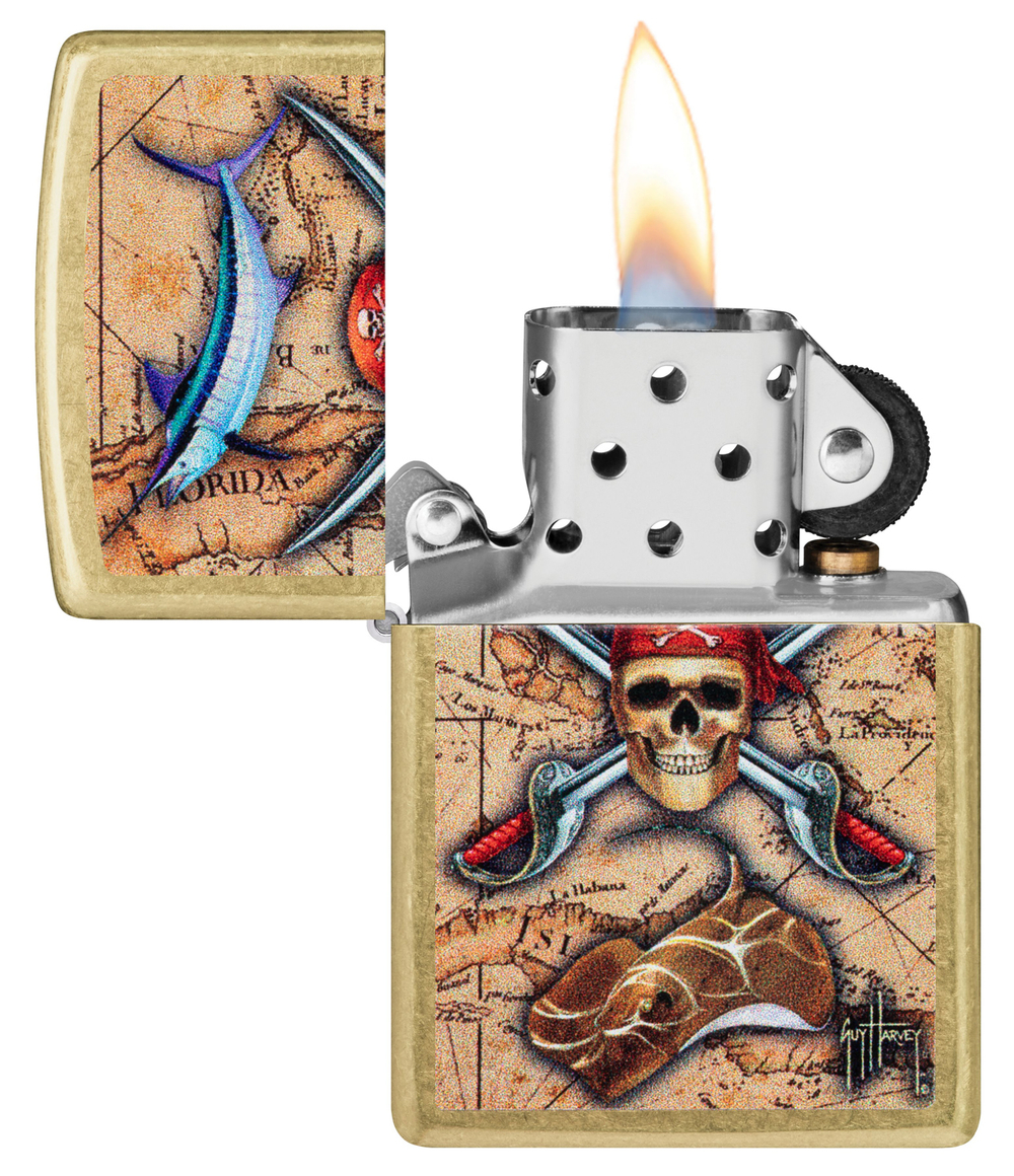 Зажигалка Zippo Guy Harvey с покрытием Street Brass, латунь/сталь, золотистая, 38x13x57 мм