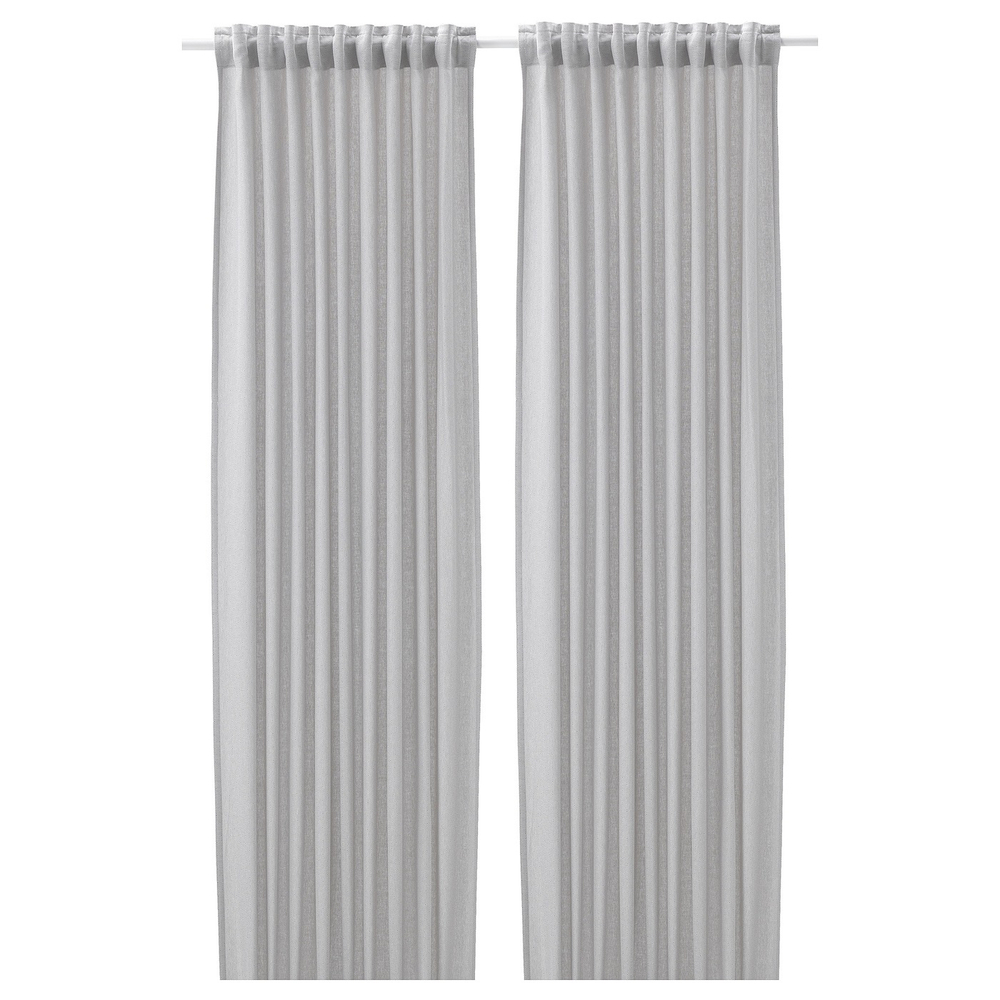 IKEA FJÄDERMOTT  (ИКЕА ФЙÄДЕРМОТТ)  -  Штора, 2 шт, на ленте/белый/серый, 145x300 см