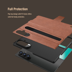 Кожаный чехол коричневого цвета для Samsung Galaxy Fold 7, серия Aoge Leather от Nillkin (с эластичным карманом для хранения S-pen)