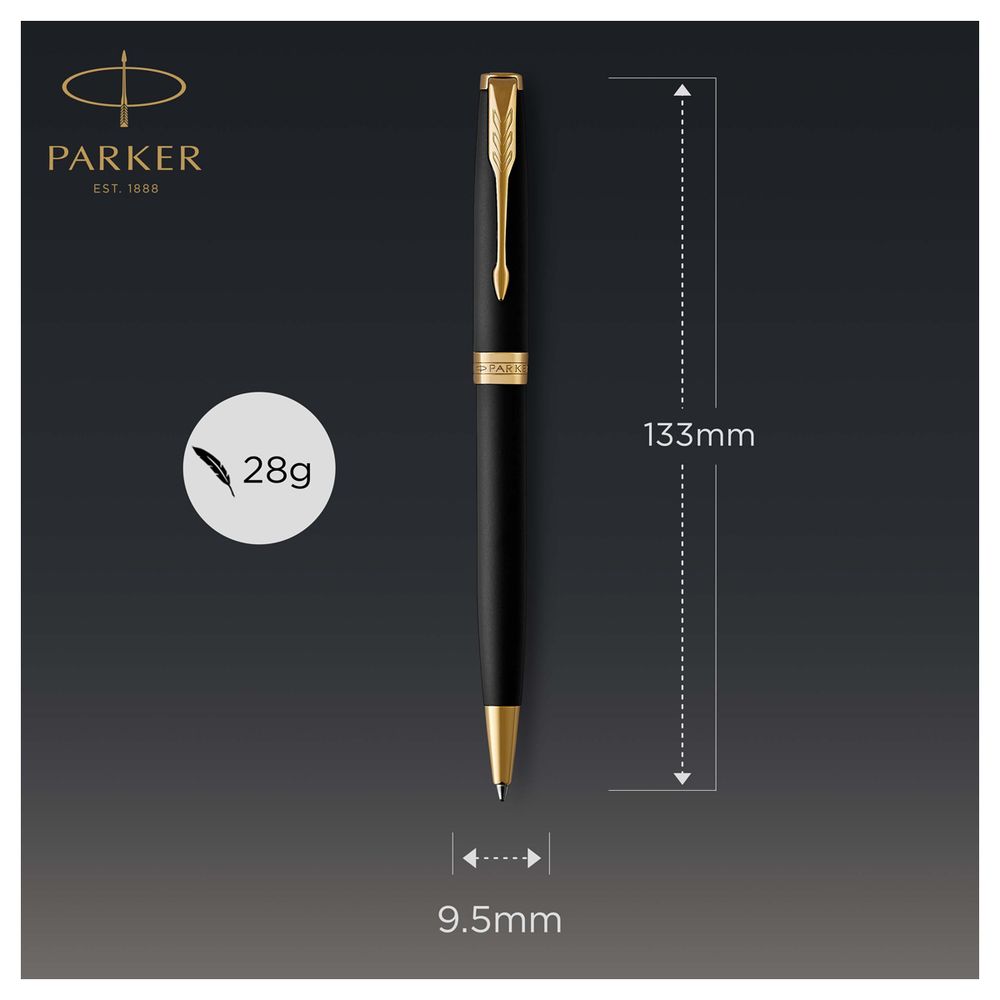 Ручка шариковая Parker "Sonnet Matte Black GT" черная, 1,0мм, поворот., подарочная упаковка