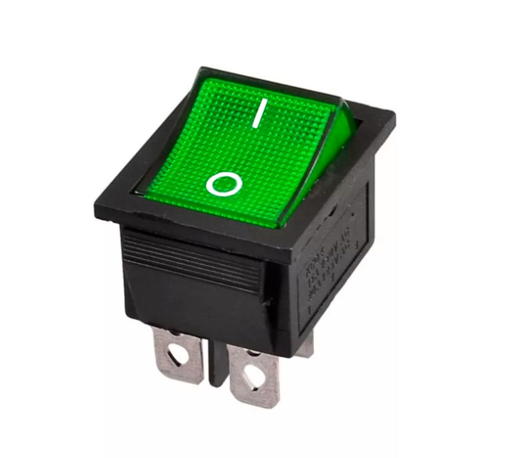 Выключатель зеленый 16А 250V, 20A 125V (4-х контакт.) клавишный