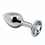 Серебристая анальная втулка с прозрачным кристаллом Mini Metal Butt Plug Size L - 9 см. (Цвет: серебристый)