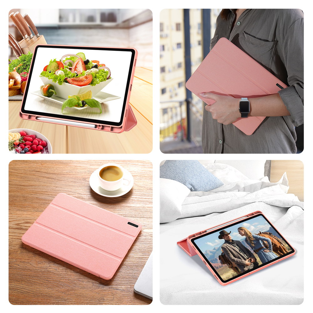 Чехол книжка розового цвета для планшета Samsung Galaxy Tab S11, серия Domo Series (с держателем для S Pen и функцией автоматического перехода в спящий режим) от Dux Ducis