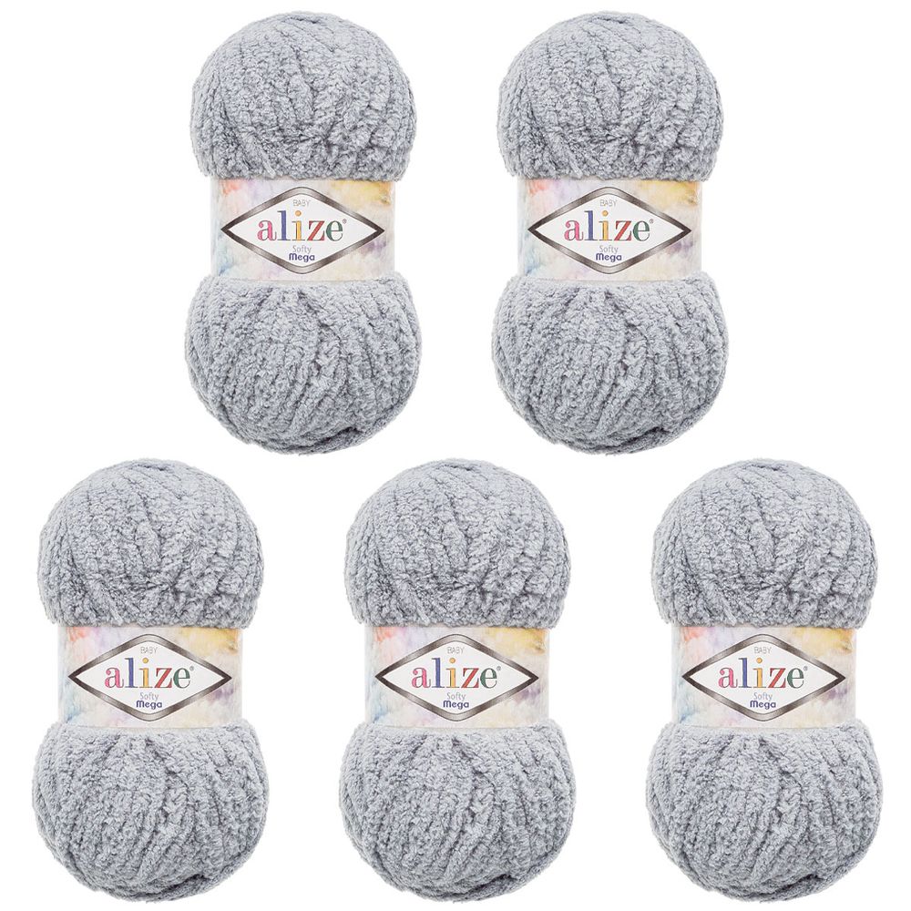 Пряжа Alize (Ализе) Softy Mega / уп.5 мот. по 100 г, 70м, 428 серый