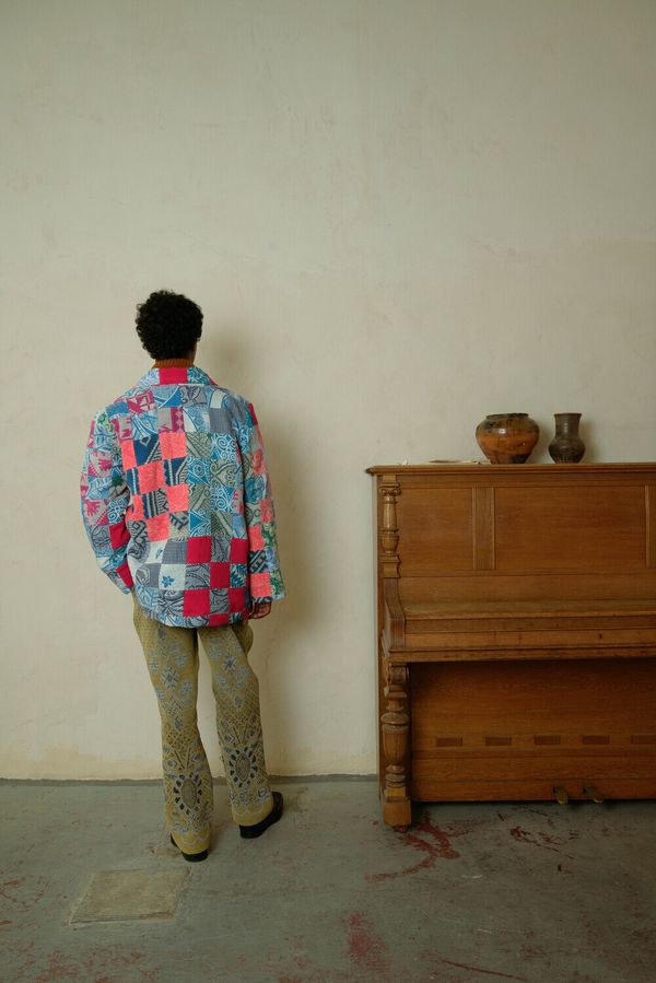Куртка в Технике Пэчворк / Patchwork Padded голубая - фото 4