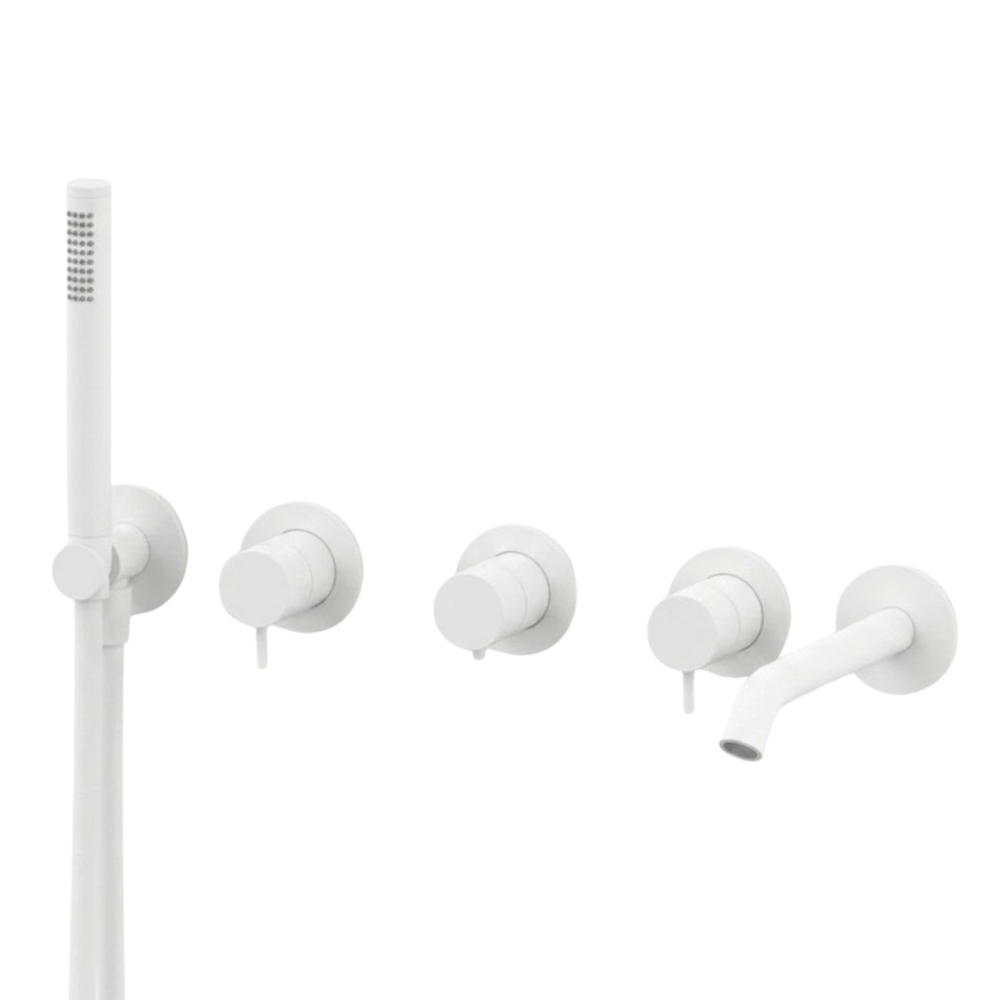 Внешняя часть термостатического смесителя для ванны HAPA TMH на 2 режима с ручным душем и изливом (цвет - белый матовый WM) TMH.0017.PEX.WM