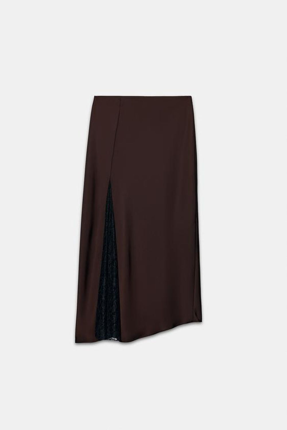 ZARA КОМБИНИРОВАННАЯ АТЛАСНАЯ ЮБКА МИДИ, КОРИЧНЕВЫЙ