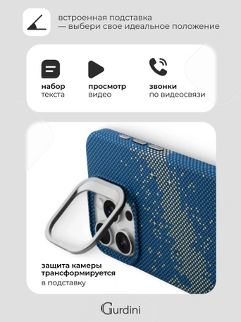 Чехол накладка iPhone 16 Pro Max 6.9" Gurdini Carbon Design (Magsafe &amp; Lense holder) Galaxy Blue