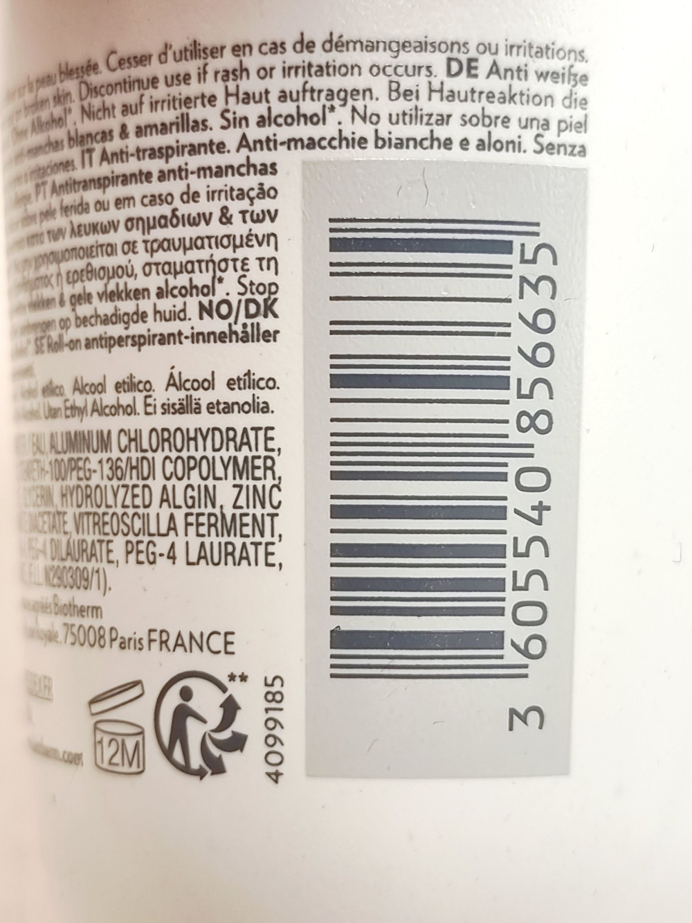 Biotherm Шариковый антиперспирант Deo Pure Invisible 48 часов, с успокаивающим комплексом, без спирта, 75 мл (из Финляндии)