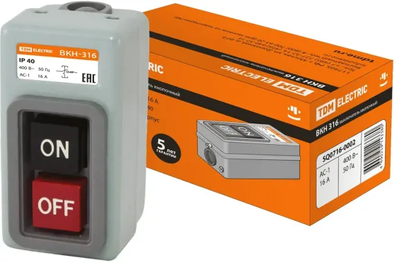 Выключатель кнопочный TDM ВКН-316 3П 16А 220/380В 28005
