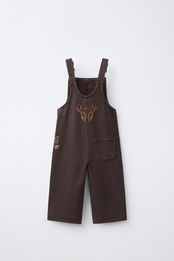 ZARA ДЛИННЫЙ КОМБИНЕЗОН С ВЫШИВКОЙ BAMBI © DISNEY, КОРИЧНЕВЫЙ
