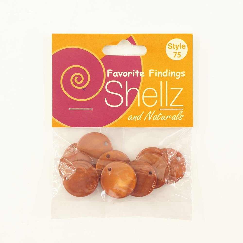 Пуговицы на ножке, ракушка, Shellz &amp; Natural Round River Shell Dangles 20 мм, охра, 10 шт, Blumenthal Lansing