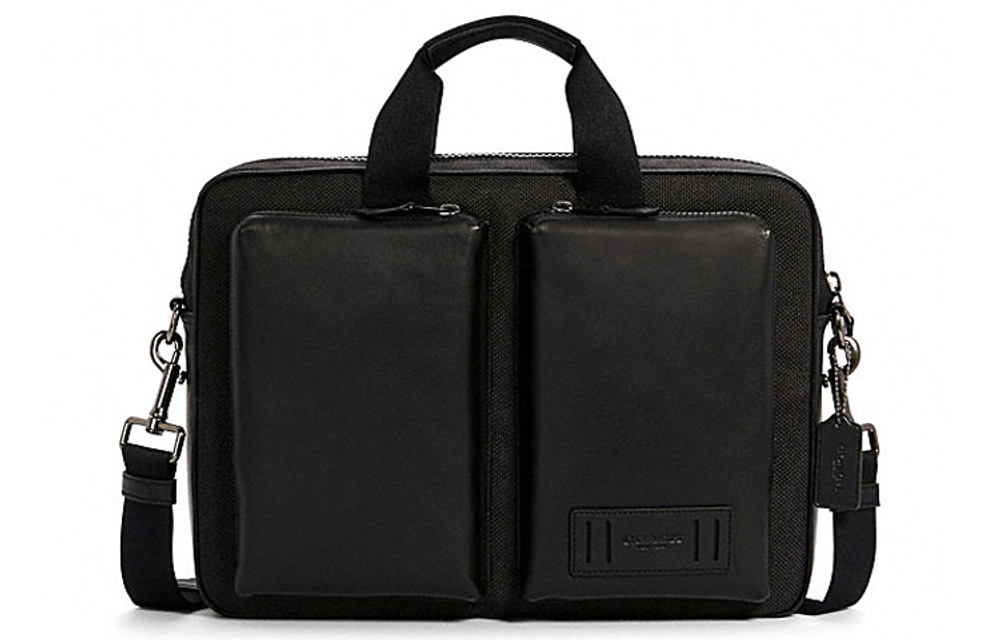 COACH Cow Leather, Leather Laptop Bag, Briefcase, Briefcase, One Shoulder Handbag Large Men"s Black
