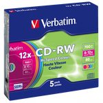 Оптический диск Verbatim CD-RW 700MB 12X Colour, Slim Case, 5 шт