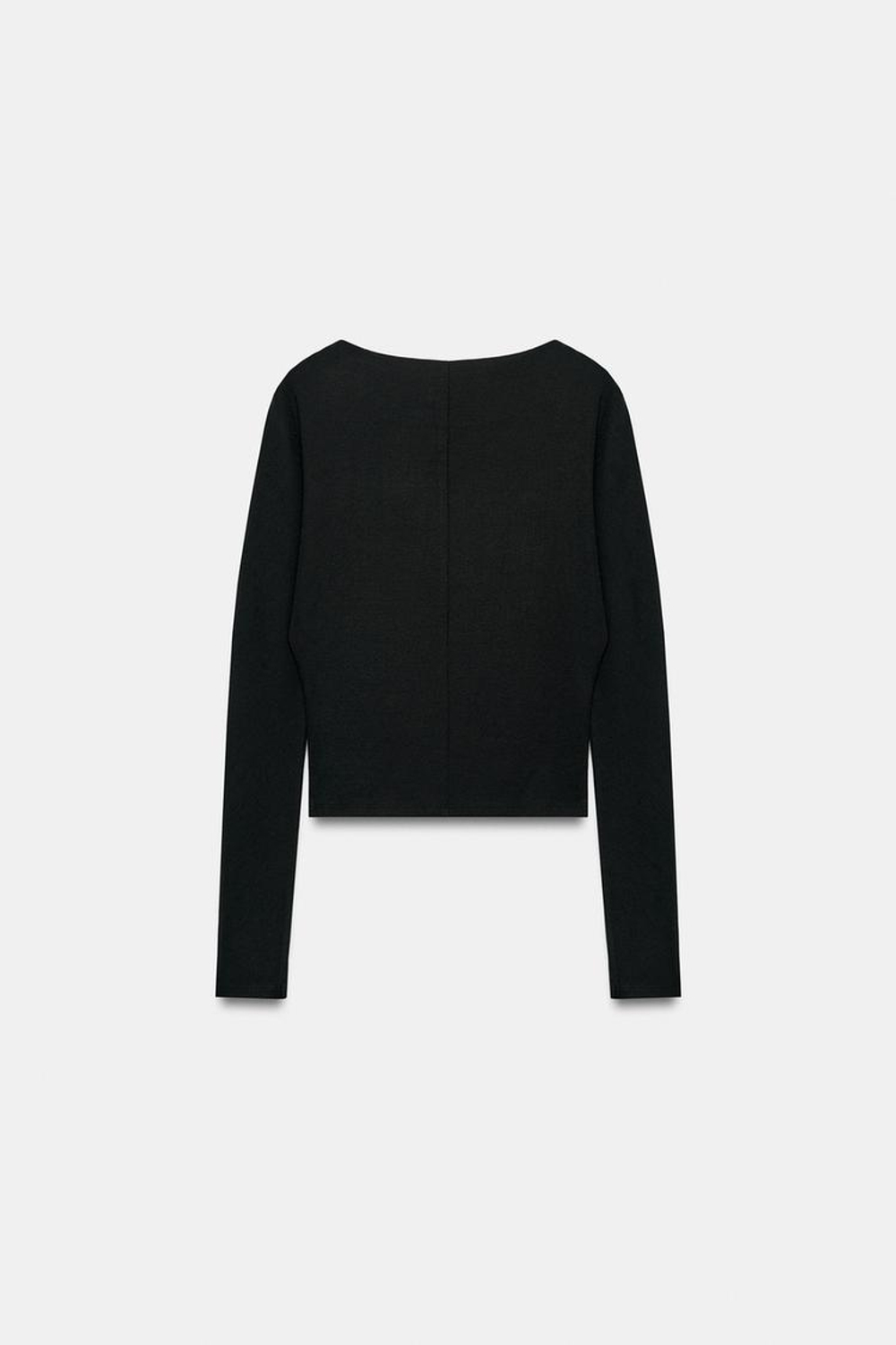 ZARA ФУТБОЛКА ОБТЯГИВАЮЩАЯ С ДЛИННЫМИ РУКАВАМИ, ЧЕРНЫЙ