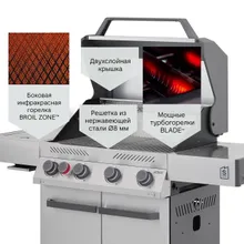 Газовый гриль Primeliner S4, 5 горелок (c ИК-горелкой), нержавеющая сталь (комплектация Deluxe, 2026)