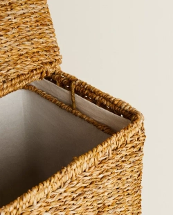ZARA HOME ПЛЕТЕНАЯ КОРЗИНА ДЛЯ БЕЛЬЯ С КРЫШКОЙ, СВЕТЛО-БЕЖЕВЫЙ