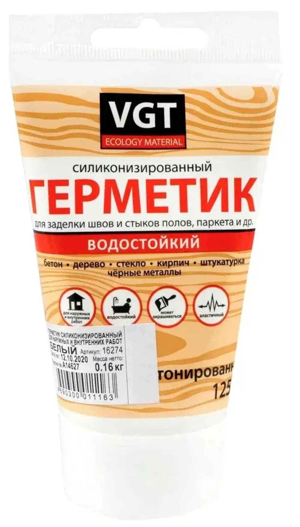 VGT Герметик силиконовый для нар/вн. работ белый 0,16 кг