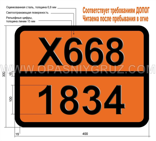 Табличка Опасный груз X668-1834 СУЛЬФУРИЛХЛОРИД