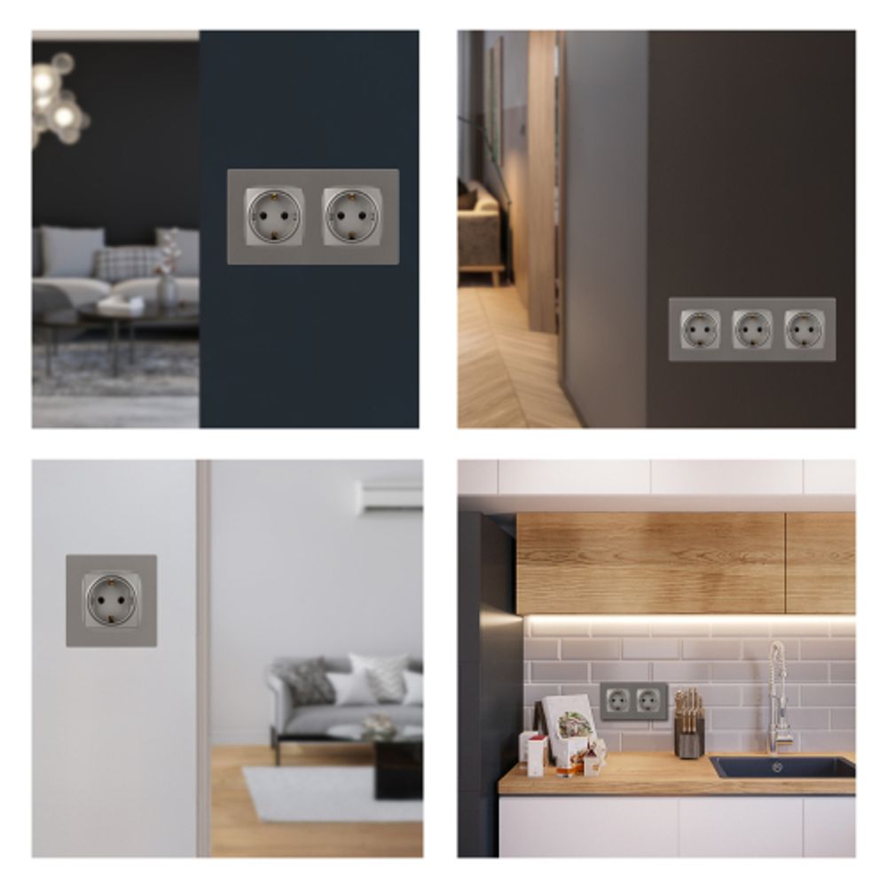 Розетка ЭРА Серия 12 12-2102-16 2P+E Schuko со шторками 16А-250В Эра12 титан | Эра 12