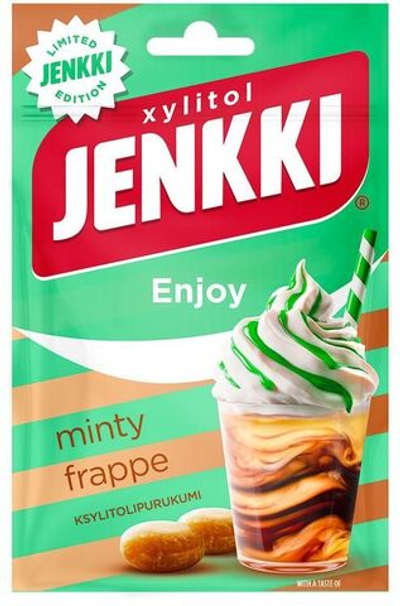 Жевательная резинка Jenkki Enjoy Minty Frappe, Холодный кофе с мятой, с ксилитом 35 г (из Финляндии)